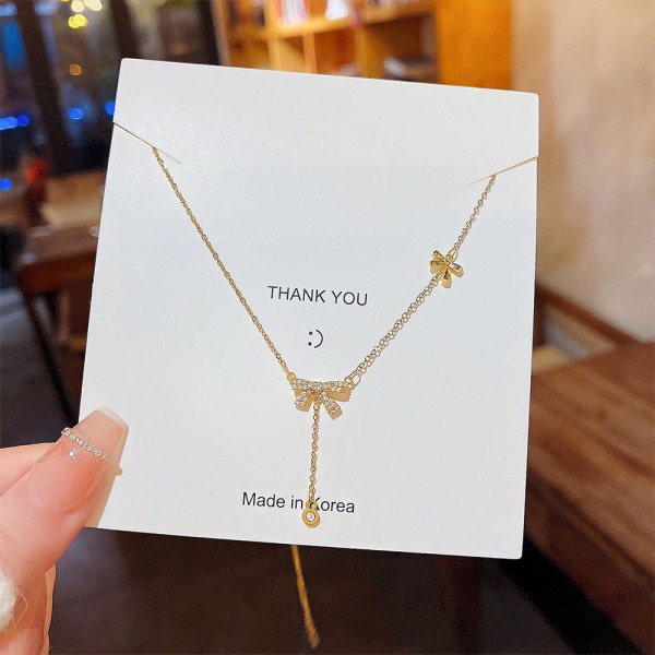 Kvinnor Halsband Kedja Choker hänge Smycken Flickor Present Micro Inlaid Zircon Bow Gold