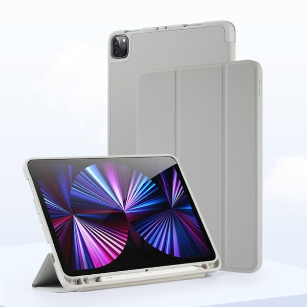 Fodral för iPad 5/6 9,7\" Disgrå Tri-fold Läderrem Flytande Silikon Mjuk