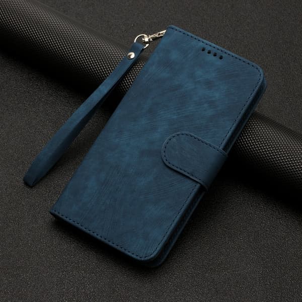 Fodral för iPhone 13mini randigt dubbelvikt kant blå solid kant läder