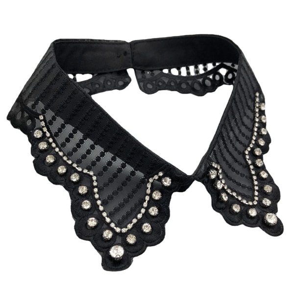 Pige Kvinders falsk krave Aftagelig krave All-Match aftagelig krave Perle Rhinestone Ornament Krave H-Nailed Krave 7*39 Black