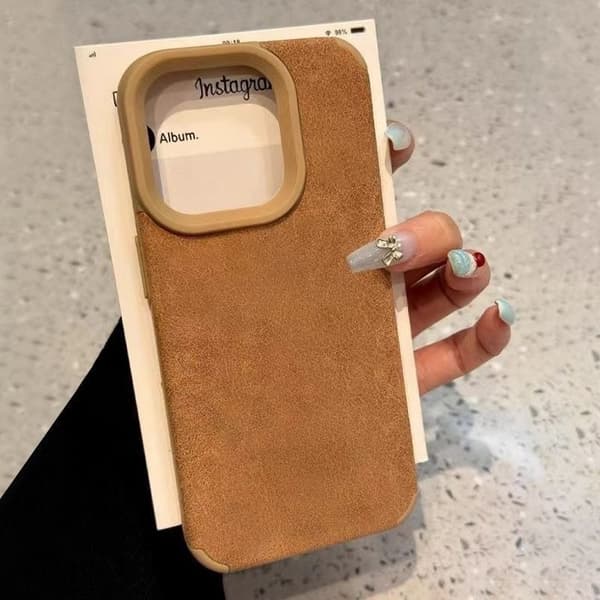 Etui til iPhone 14 Ladder lammeskind brun ladder lammeskind solid læderstruktur