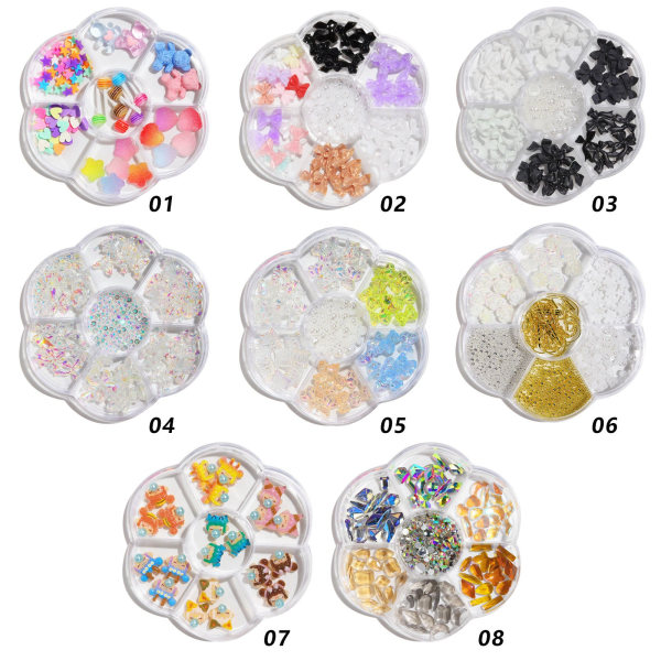 Negledekorasjoner for Nail Art Flower Bow Aurora Patch Bear Rhinestone Pearl Mixed 01