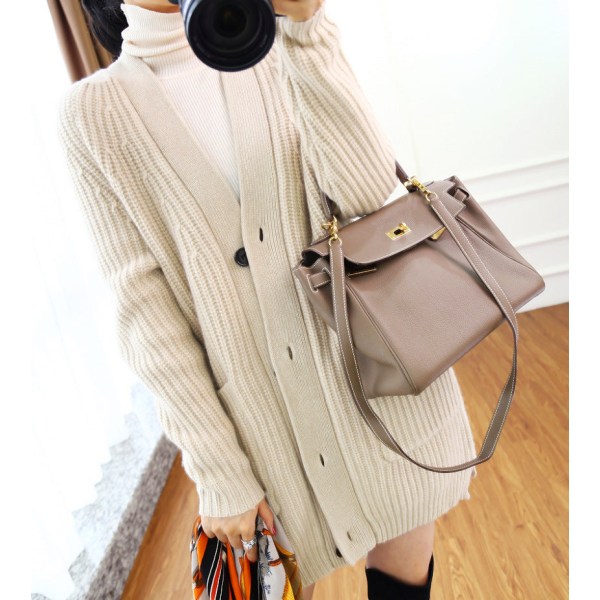 Damstickad Höst Vintertröja Förtjockad långsektion All-Match Cardigan Baggy Coat White XL