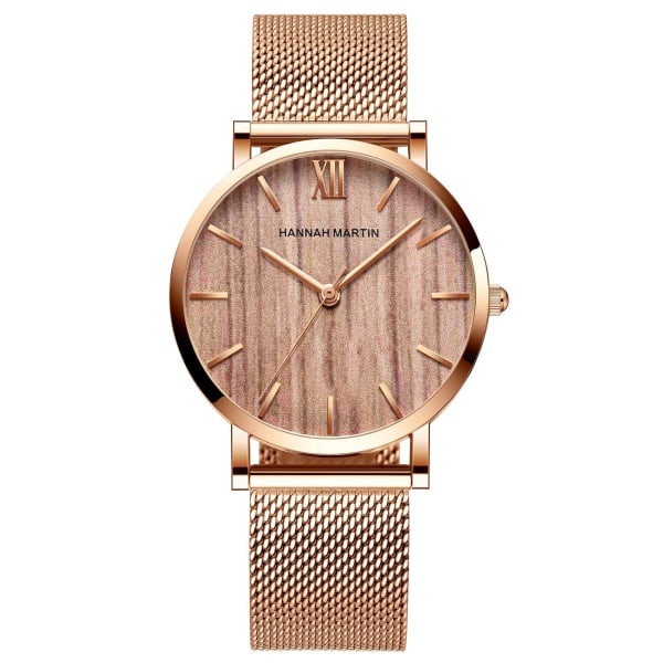 Kvinders Wood Grain Watch Quartz Waterproof Watch Rose Gold