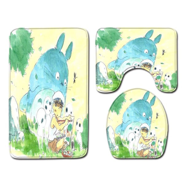 3 kpl WC-istuimen cover Sarjakuva-anime-kylpyhuoneen kolmiosainen set , ovi, liukumaton kylpyhuone Green 50cmx80cm