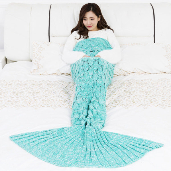Babyfotografering Mermaid Blanket Scale Strikket Bubble Mermaid Tailtæppe Green 55*90cm