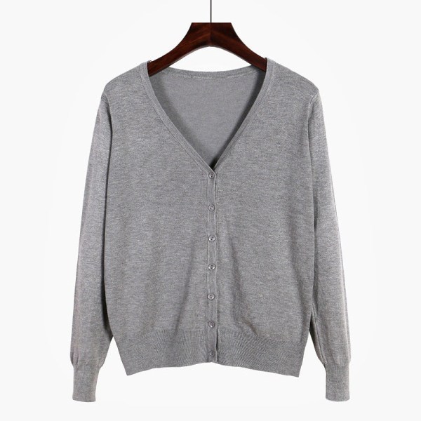 Kvinder Strik Efterår Vinter Sweater Cardigan Langærmet V-hals Aircondition skjorte Slankende Gray XXXXL