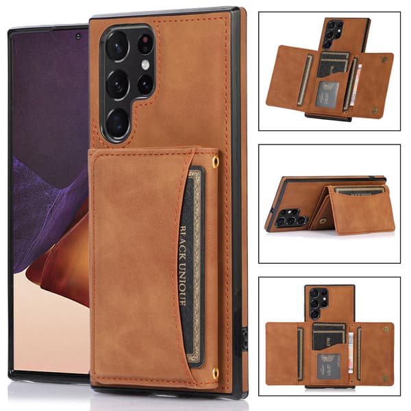 Fodral för iPhone16promax brun visitkortshållare solid plånboksfack crossbody