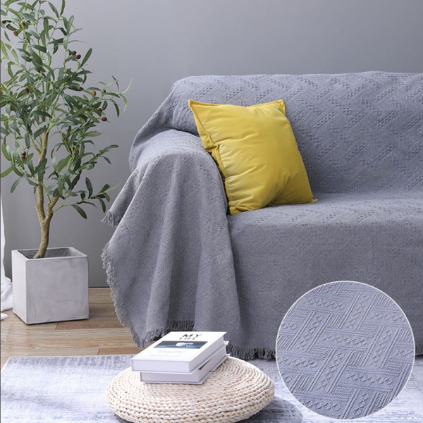 Cover Cover Nordic Living Room Ren färg Bomullstråd Stickad Tofs Cover Gray grid 180*230cm