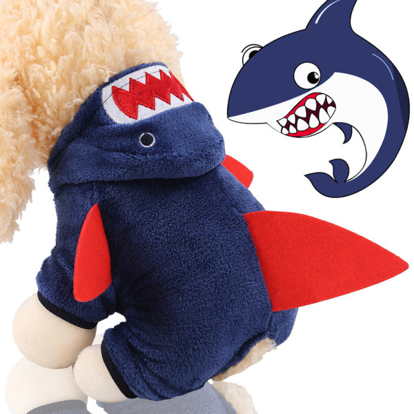 Kæledyrstøj bamse fransk spand efterår vinter koral fleece varm haj transformation tegnefilm navy blue shark l