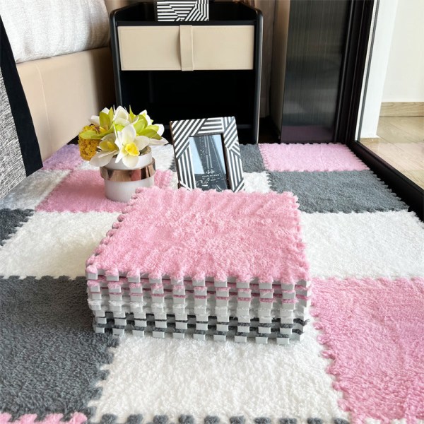 Patchwork Teppe Rom Nattbord Teppe Flekkbestandig Helskummatte Husholdnings Sittematte White pink Gray 30*30*1CM