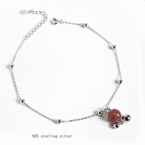 Ankelarmbånd Ankelarmbånd Kjede Barefoot Beach Foot Smykker 925 Sterling Silver Bell Strawberry Quartz Silver 925 silver