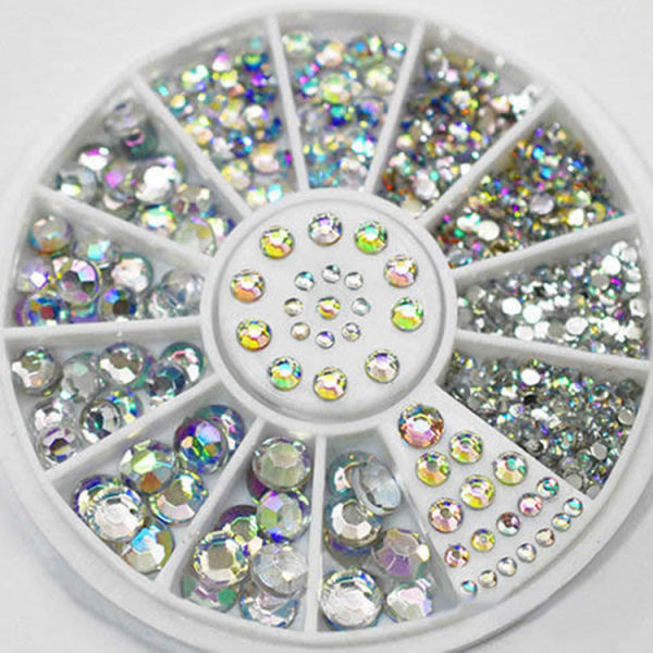 Negledekorasjoner for Nail Art Rhinestone White Diamond Disc Ornament 12-Grid Platespiller Color Diamond box 39 Rhinestone turntable