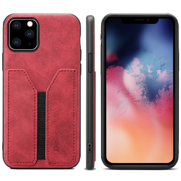 Punainen iPhone 13 Pro -kotelo korttipaikalla, täysi reunus, pudotussuoja nahkaa