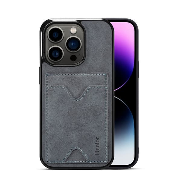 Fodral för iPhone 13 Pro Max grå kortplats full kant anti fall läder
