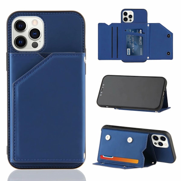 Kotelo iPhone 13 Pro Max -puhelimelle, sininen, ihomainen tuntu, korttipidike, kaksoissolkikiinnitteinen lompakko