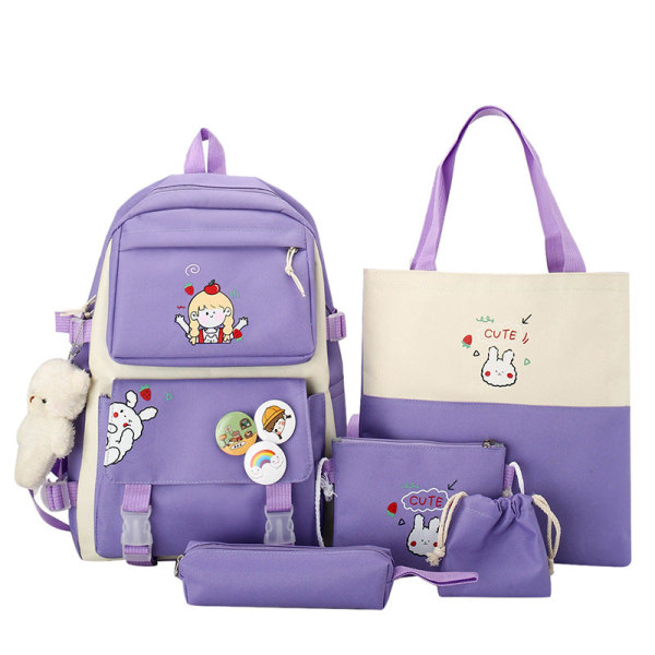 Student pige rygsæk skulder taske skoletaske sæt Primary School Korean Style Taske Middle School Student Campus Purple 30*42*13cm