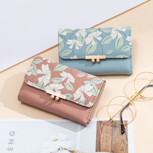Kvinner lommebok myntpung Medium Three Fold Handbag Stor Kapasitet Folding Multifunksjonell Pink