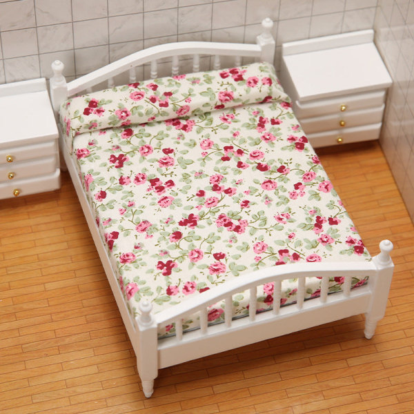 Miniaturemøbler Legetøj Dukkehus DIY dekorationstilbehør Mini 1:12 Hvid dobbeltseng Double bed 2