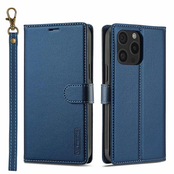 Kotelo iPhone 13promax siniselle [kaulanauhalla] 2 in 1 magneettinen jaettava läppäkorttipaikka kaulanauha nahka