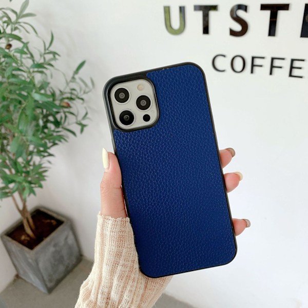 Etui til iPhone 14 Pro Max kongeblå lychee læder retro mønster