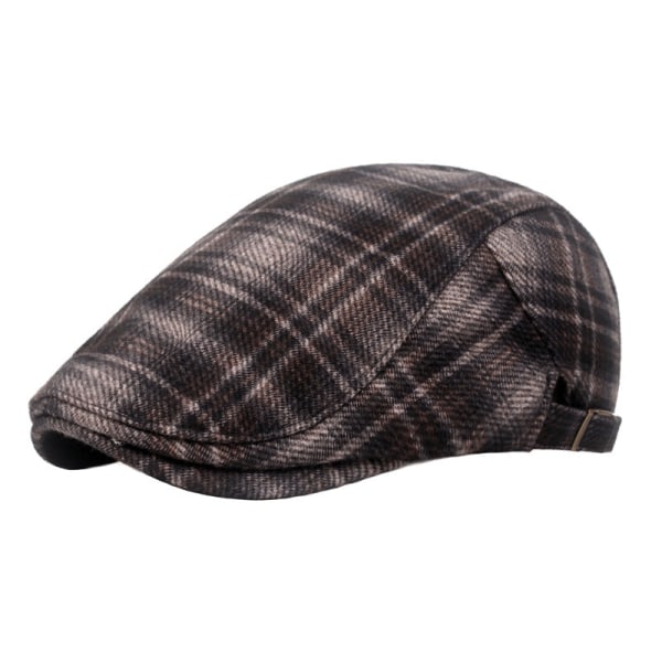 Baskerhat Vinter fortykket ternet stof Toppet kasket Mænd Kvinder Britisk stil Casual Baretter Kunstnerisk Ungdomshat Brown Adjustable