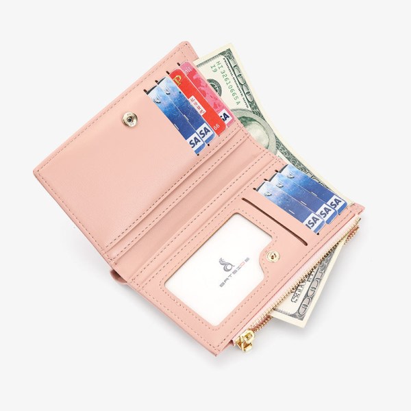 Kvinner lommebok myntveske Mote Trend Liten koreansk Enkel Ultra-Tynn Side Glidelås Middle School Bag Honey pink color