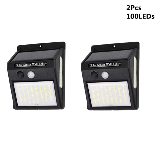 20/100/144 LED-lys Solar Light Outdoor Solar Lamp Powered Sollys Vanntett PIR-bevegelsessensor Gatelys for hagedekorasjon 2Pcs 100Leds