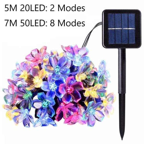 7M 50LED Solar String Lights LED Sakura Street Garland gräsmatta Lampa Vattentät IP65 Jul Nyår Utomhusbelysning Dekor Colorful Light 7M 50LED