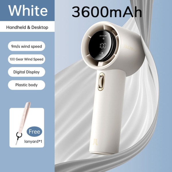 JISULIFE Bärbar Handfläkt, 100 vindhastigheter, Mini Bladeless Handheld Fläkt, USB Uppladdningsbar Personal 3600mAh White