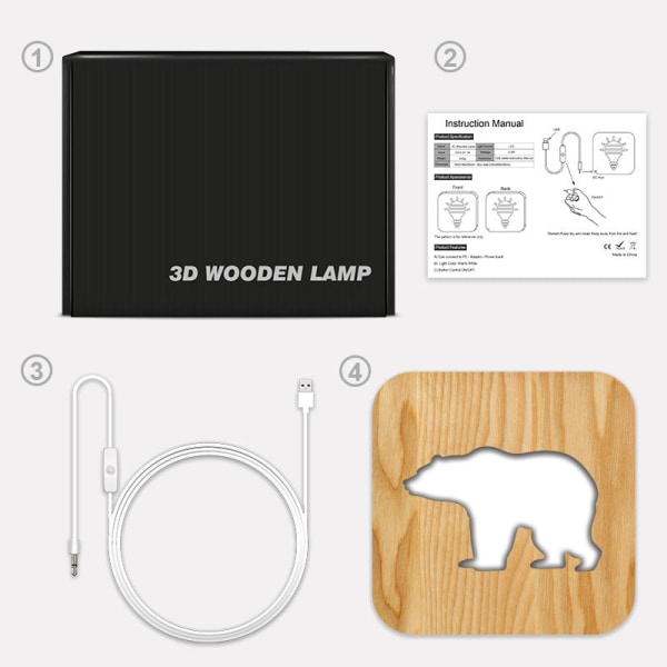 LED træudskæringsnatlys USB Power Isbjørn mønster T1922W