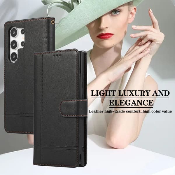 Fodral för iPhone 15 Plus svart handrem solid multi-kort modeplånbok multifunktionskort