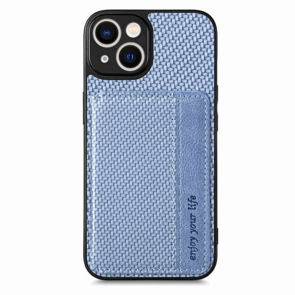Etui til iPhone 15 Plus blått multifunksjonelt kortholder magnetisk tyverisikring