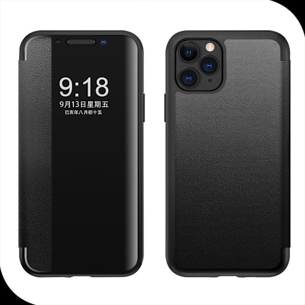 Etui til iPhone 13PRO sort vindue almindeligt læder flip