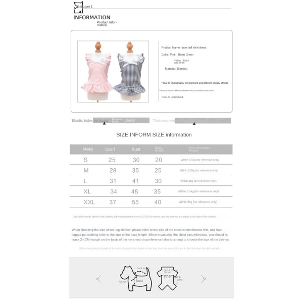Husdjurskläder Nya våren och sommaren Pet Kjol Sommar Teddy Kläder black plaid M