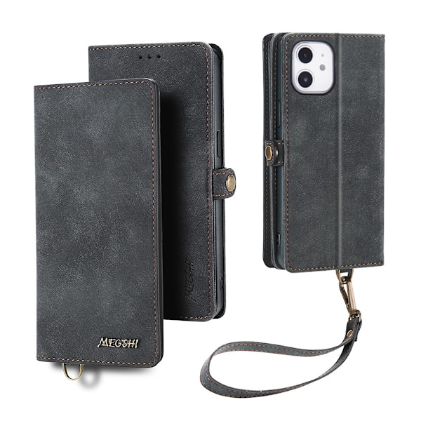Etui til iPhone15 sort læder lanyard magnetisk