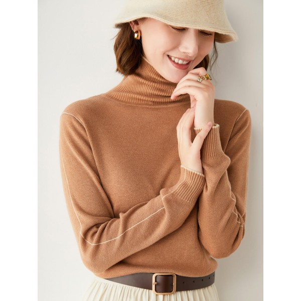 Kvinder Strik Efterår Vinter Sweater Uld Sweater Langærmet Turtleneck Commuter Hvid Sweater Golden camel L