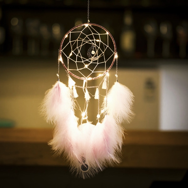Wind Chimes Moonlight Dreamcatcher Enkel handgjord drömfångare Pink wrapped lamp