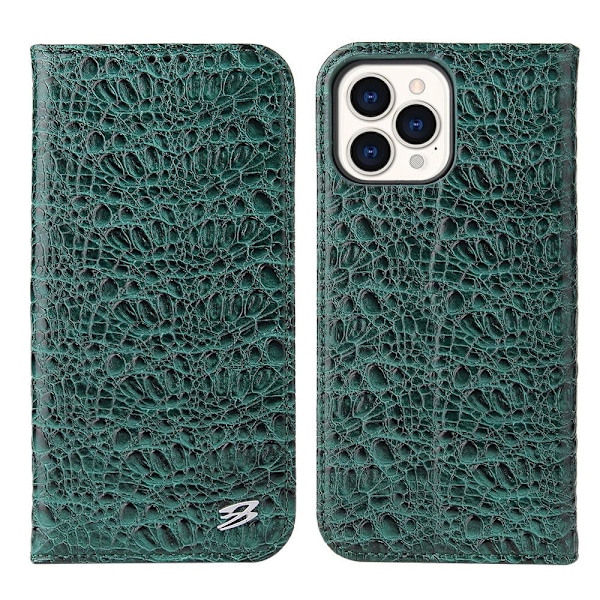 Fodral för iPhone 14plus 6,7 tum grön full anti-fall kohud flip