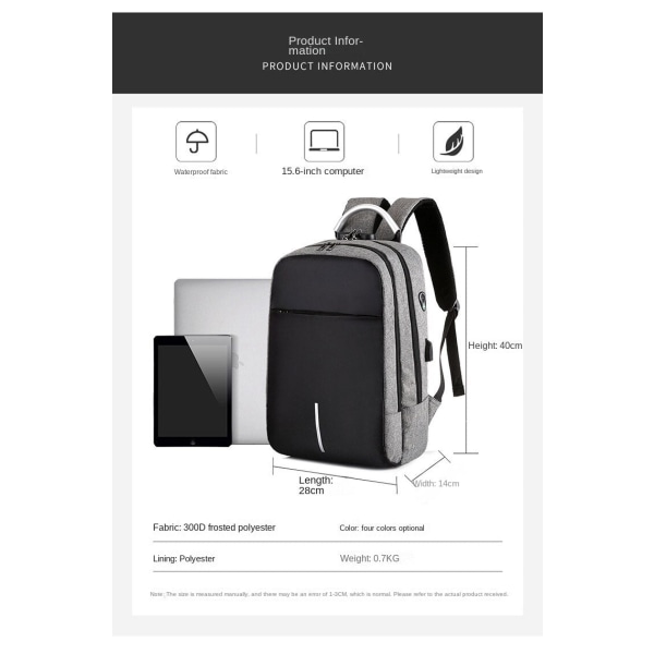 Men Backpack Shoulder Bag Multi-Function Charging Computer Bag Black.