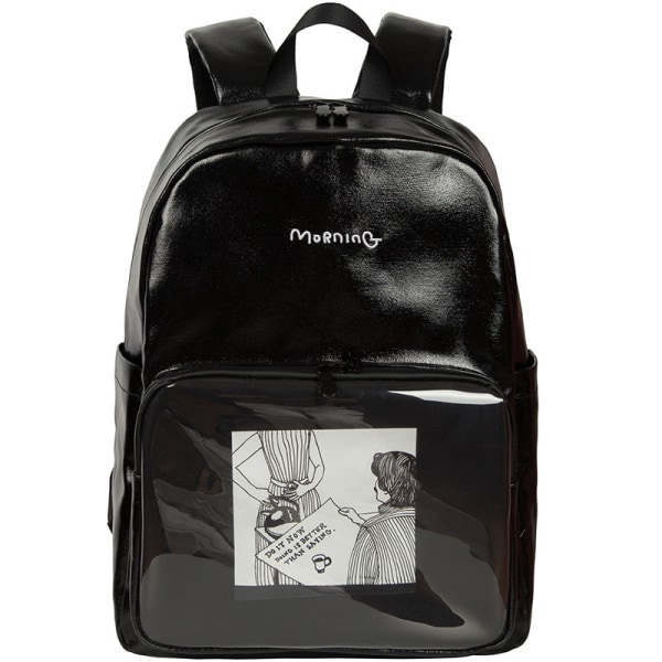 Reppu Alkuperäinen Suunnittelu Suuri Tilavuus Vedenpitävä Miesten ja Naisten Moniosastoinen Printed koululaukku A story backpack-Black