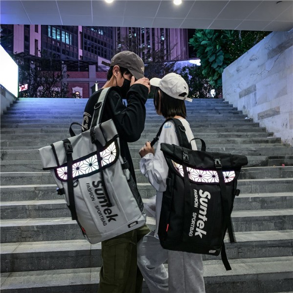 Ryggsekk Sport Fritid Reiseveske Verktøystil Reflekterende College Students Bag Gray