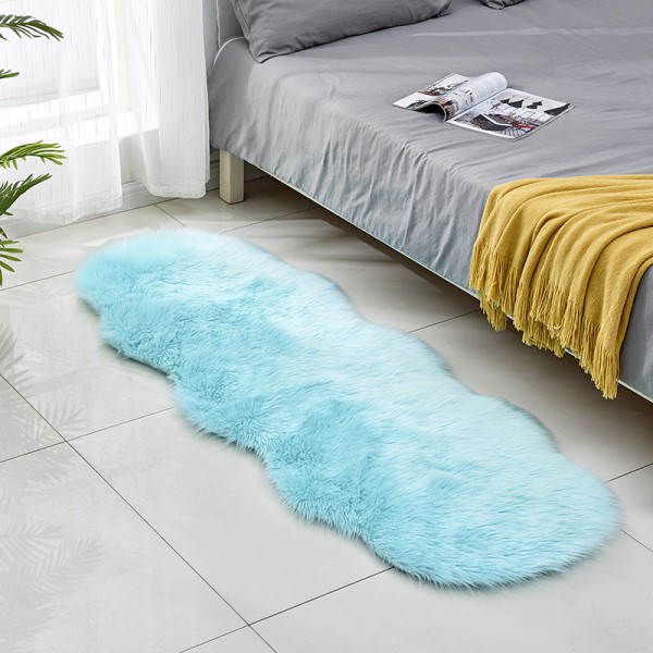 Ulllignende skinnsofa Teppematte Pute Vinduspute Stue Soverom Sklisikker matte Light Blue 80*180cm