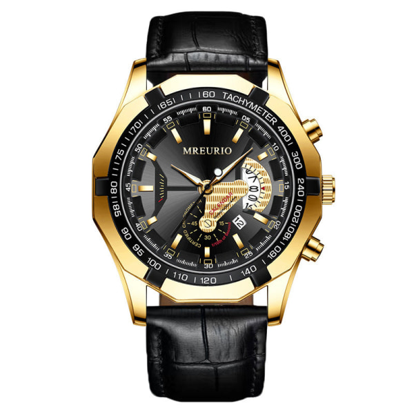 Herrklockor Large Dial Calendar Creative Fashion Herrklocka Watch Black shell and blue