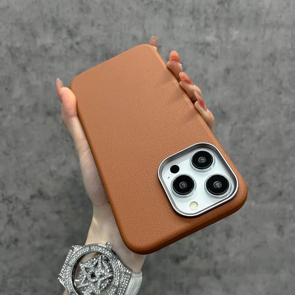 Fodral för iPhone 17PRo Brun mjukt läder anti-fall