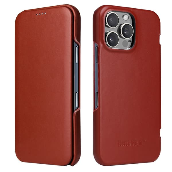 Etui til iPhone 15 Pro Max brun flip læder business