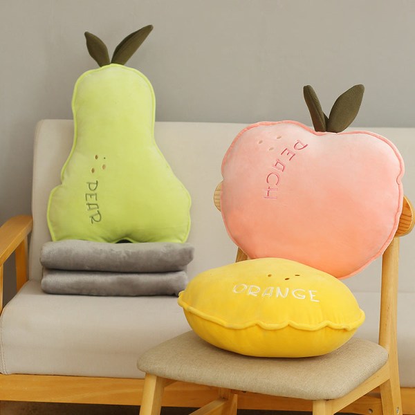 Cartoon Fruit 2-in-1 Summer Quilt and Comfort Pillow Creative Plush Toy Children Nap Blanket Peach See details