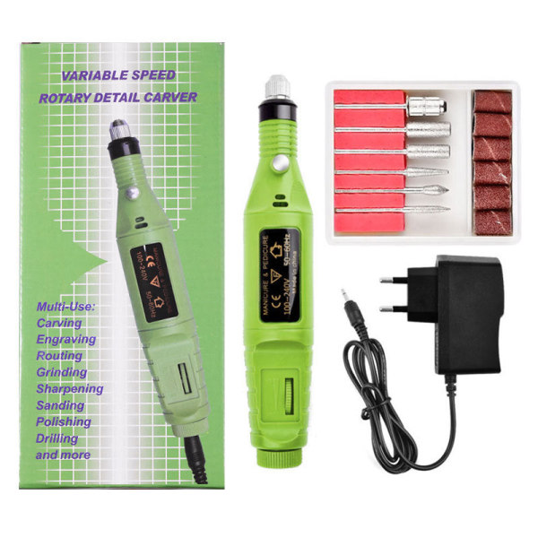 Negledekorasjoner for Nail Art Mini-slipemaskin USB bærbar elektrisk neglesliper European standard green (boxed)