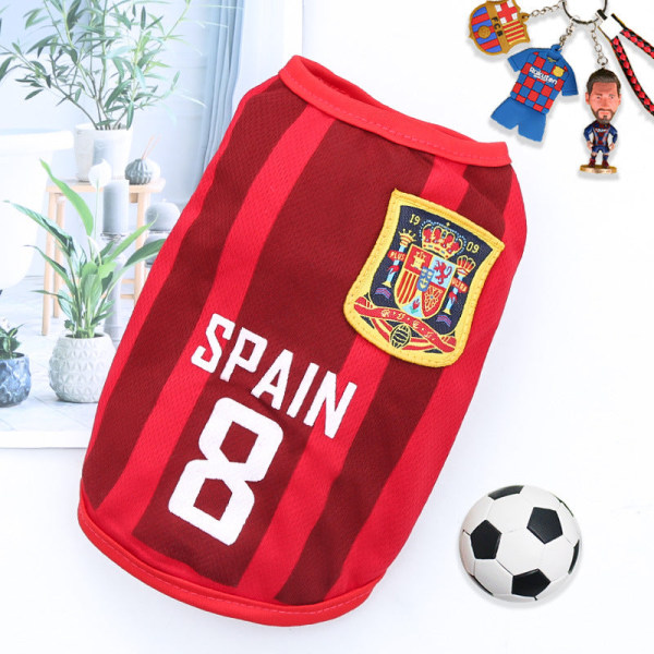 Husdjurskläder Hund Golden Retriever Sommar Mesh väst VM Ball Uniform Basketkläder Red No. 8 Spain m