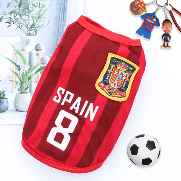 Husdjurskläder Hund Golden Retriever Sommar Mesh väst VM Ball Uniform Basketkläder Red No. 8 Spain s